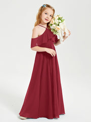Off the Shoulder Long Junior Bridesmaid Dresses Burgundy