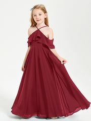 Off the Shoulder Long Junior Bridesmaid Dresses Burgundy