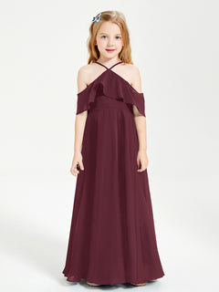 Off the Shoulder Long Junior Bridesmaid Dresses Cabernet