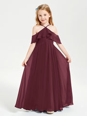 Off the Shoulder Long Junior Bridesmaid Dresses Cabernet