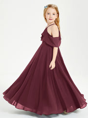 Off the Shoulder Long Junior Bridesmaid Dresses Cabernet