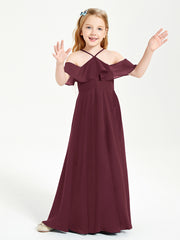 Off the Shoulder Long Junior Bridesmaid Dresses Cabernet