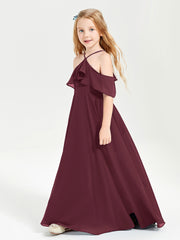 Off the Shoulder Long Junior Bridesmaid Dresses Cabernet