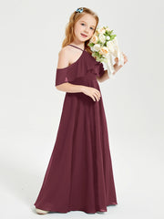 Off the Shoulder Long Junior Bridesmaid Dresses Cabernet
