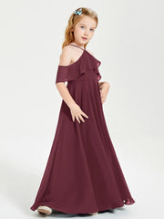Off the Shoulder Long Junior Bridesmaid Dresses Cabernet
