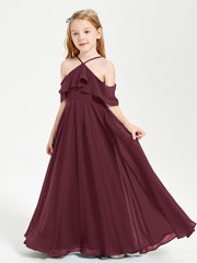 Off the Shoulder Long Junior Bridesmaid Dresses Cabernet