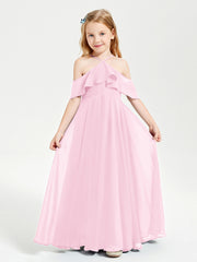Off the Shoulder Long Junior Bridesmaid Dresses Candy Pink