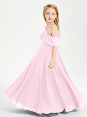 Off the Shoulder Long Junior Bridesmaid Dresses Candy Pink