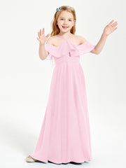 Off the Shoulder Long Junior Bridesmaid Dresses Candy Pink