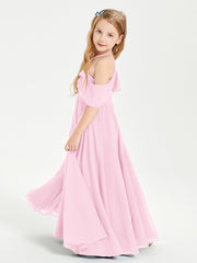 Off the Shoulder Long Junior Bridesmaid Dresses Candy Pink