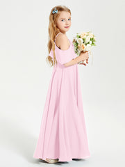 Off the Shoulder Long Junior Bridesmaid Dresses Candy Pink