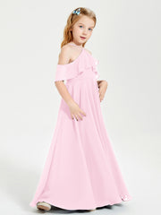 Off the Shoulder Long Junior Bridesmaid Dresses Candy Pink