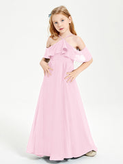 Off the Shoulder Long Junior Bridesmaid Dresses Candy Pink