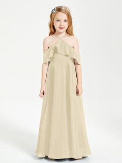 Off the Shoulder Long Junior Bridesmaid Dresses Champagne