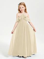 Off the Shoulder Long Junior Bridesmaid Dresses Champagne