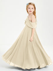Off the Shoulder Long Junior Bridesmaid Dresses Champagne