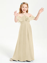 Off the Shoulder Long Junior Bridesmaid Dresses Champagne