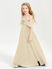 Off the Shoulder Long Junior Bridesmaid Dresses Champagne