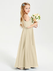 Off the Shoulder Long Junior Bridesmaid Dresses Champagne