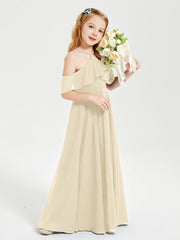 Off the Shoulder Long Junior Bridesmaid Dresses Champagne