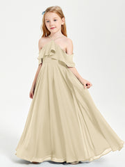 Off the Shoulder Long Junior Bridesmaid Dresses Champagne