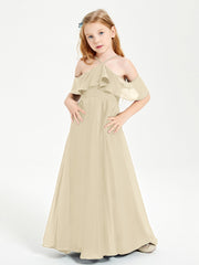 Off the Shoulder Long Junior Bridesmaid Dresses Champagne