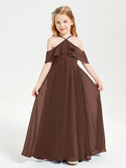 Off the Shoulder Long Junior Bridesmaid Dresses Chocolate
