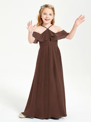 Off the Shoulder Long Junior Bridesmaid Dresses Chocolate
