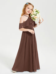 Off the Shoulder Long Junior Bridesmaid Dresses Chocolate