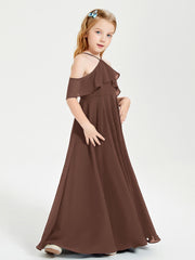 Off the Shoulder Long Junior Bridesmaid Dresses Chocolate