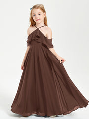 Off the Shoulder Long Junior Bridesmaid Dresses Chocolate