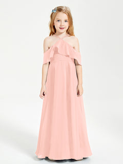 Off the Shoulder Long Junior Bridesmaid Dresses Coral