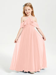 Off the Shoulder Long Junior Bridesmaid Dresses Coral