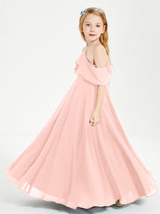 Off the Shoulder Long Junior Bridesmaid Dresses Coral