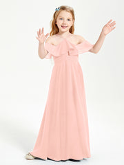 Off the Shoulder Long Junior Bridesmaid Dresses Coral