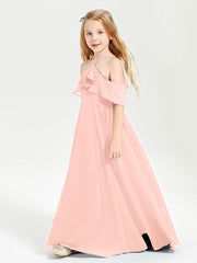 Off the Shoulder Long Junior Bridesmaid Dresses Coral