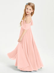 Off the Shoulder Long Junior Bridesmaid Dresses Coral