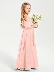 Off the Shoulder Long Junior Bridesmaid Dresses Coral
