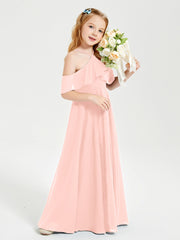 Off the Shoulder Long Junior Bridesmaid Dresses Coral