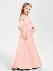 Off the Shoulder Long Junior Bridesmaid Dresses Coral