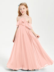 Off the Shoulder Long Junior Bridesmaid Dresses Coral