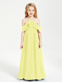 Off the Shoulder Long Junior Bridesmaid Dresses Daffodil