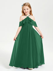 Off the Shoulder Long Junior Bridesmaid Dresses Dark Green