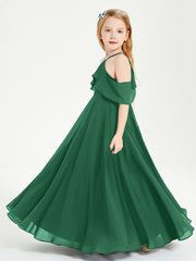 Off the Shoulder Long Junior Bridesmaid Dresses Dark Green