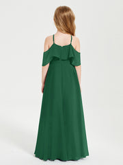 Off the Shoulder Long Junior Bridesmaid Dresses Dark Green