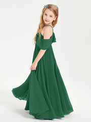 Off the Shoulder Long Junior Bridesmaid Dresses Dark Green