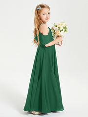 Off the Shoulder Long Junior Bridesmaid Dresses Dark Green