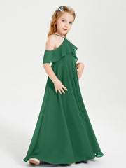 Off the Shoulder Long Junior Bridesmaid Dresses Dark Green