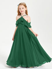 Off the Shoulder Long Junior Bridesmaid Dresses Dark Green