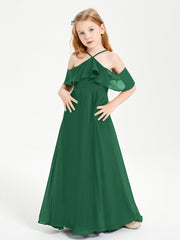 Off the Shoulder Long Junior Bridesmaid Dresses Dark Green
